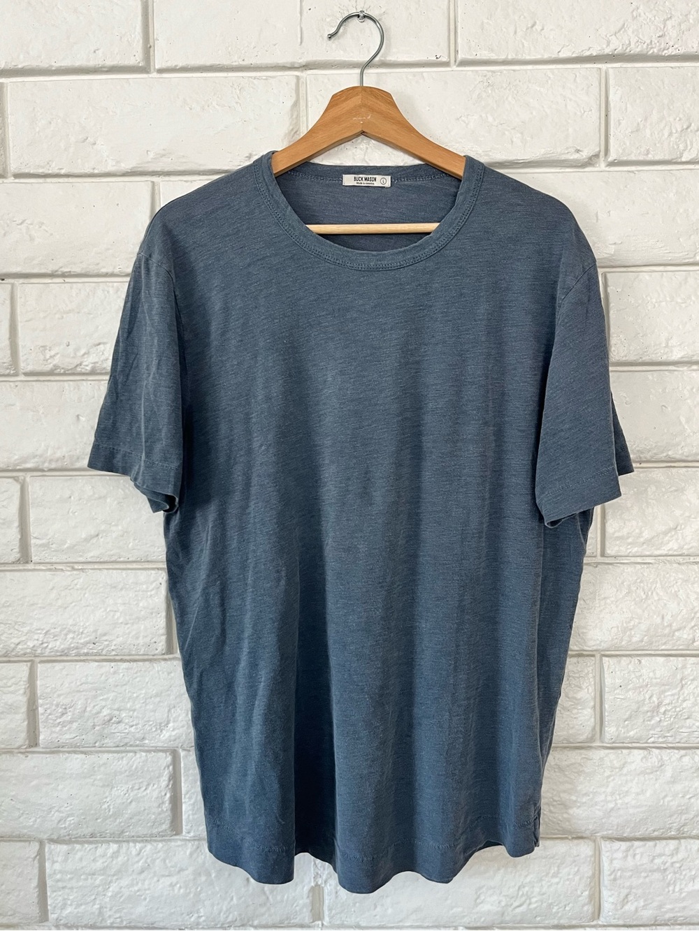 Buck Mason Crewneck Cotton T-Shirt Short Sleeve Heather Blue Men’s Large